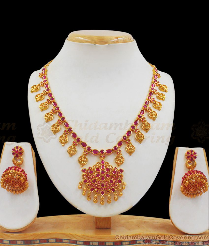 Gorgeous Kemp Stone Gold Necklace Set For Bridal Wear NCKN2013