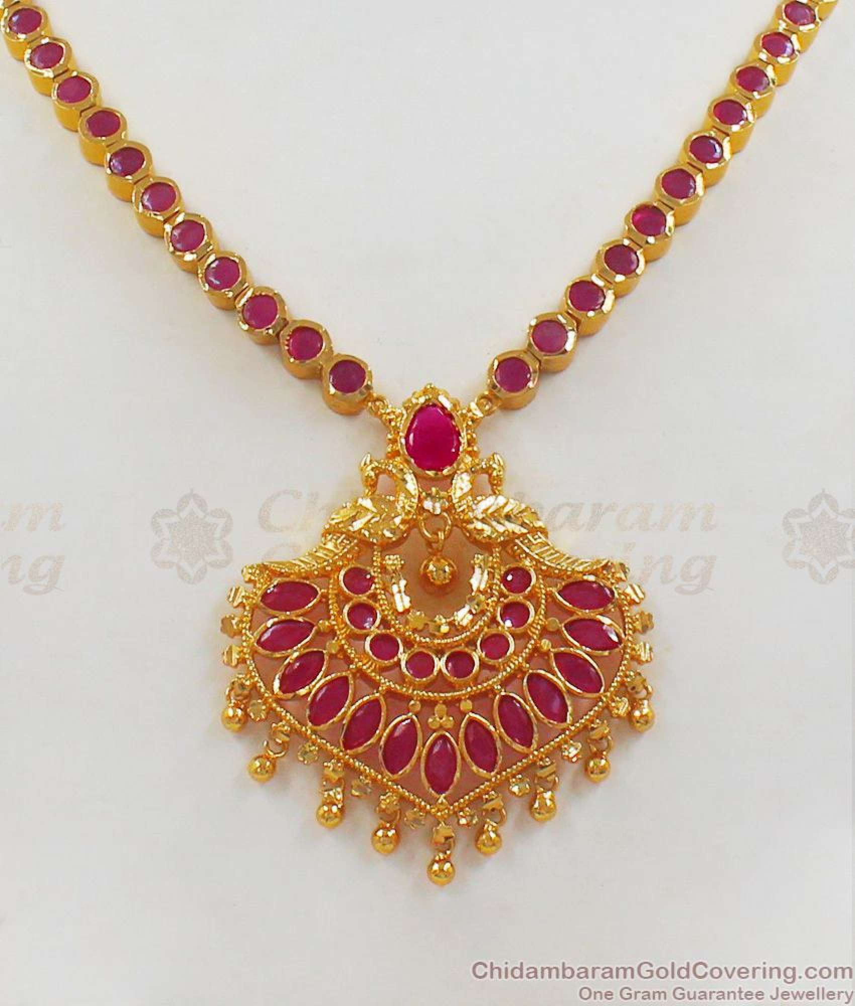 Buy Ruby Stone One Gram Gold Necklace Set For Bridal Wear Nckn2016