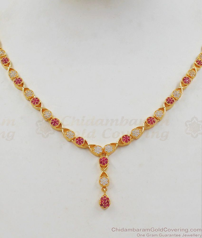 Trendy Ruby White Stone Light Weight Gold Necklace NCKN2024