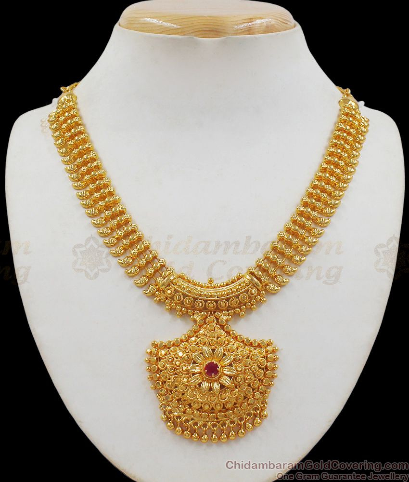 Buy Beautiful Flower Design Ruby Stone Gold Necklace Collections NCKN2026