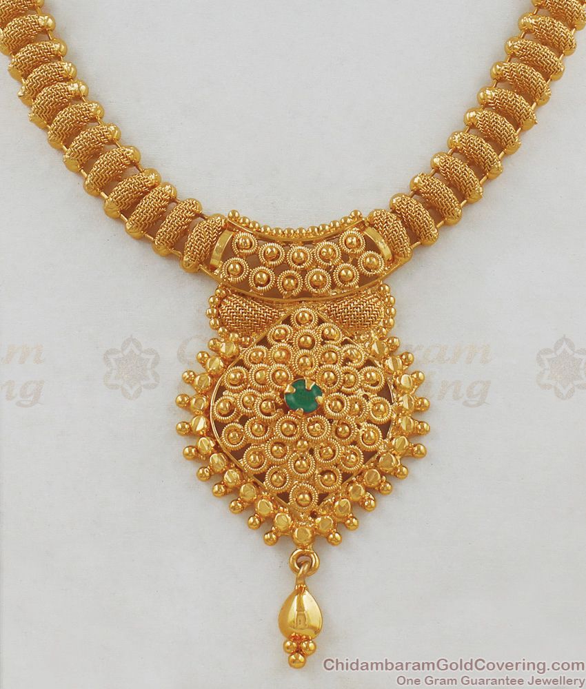 Latest Collection Design Emerald Stone Gold Necklace NCKN2040