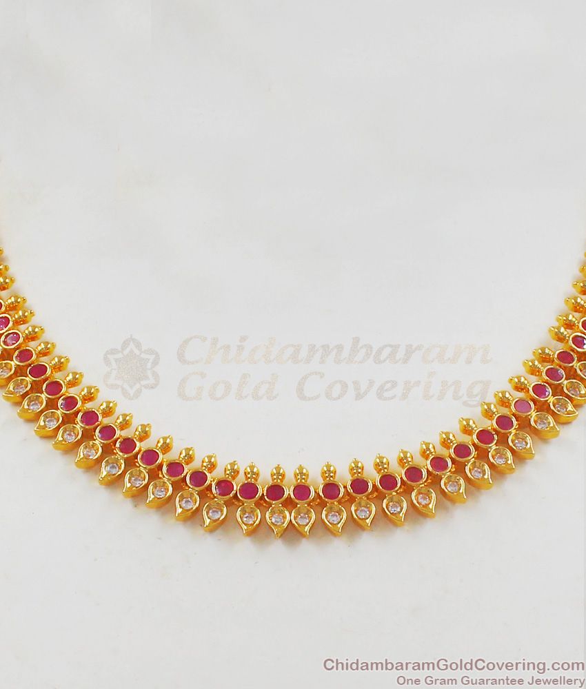 Stylish Ruby White Stone Necklace With Earrings Set NCKN2046