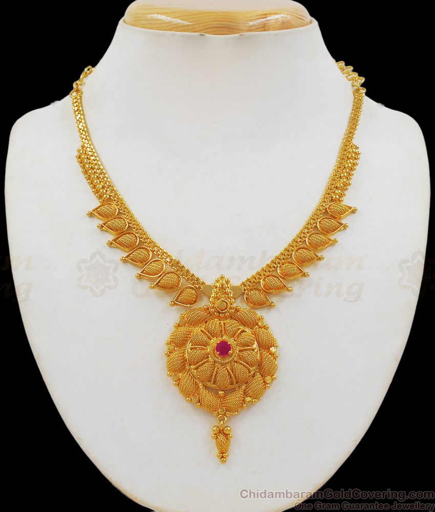 Elegant Designer Ruby Stone One Gram Gold Necklace For Party Wear NCKN2057