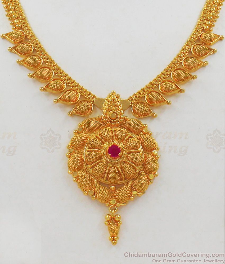 Elegant Designer Ruby Stone One Gram Gold Necklace For Party Wear NCKN2057