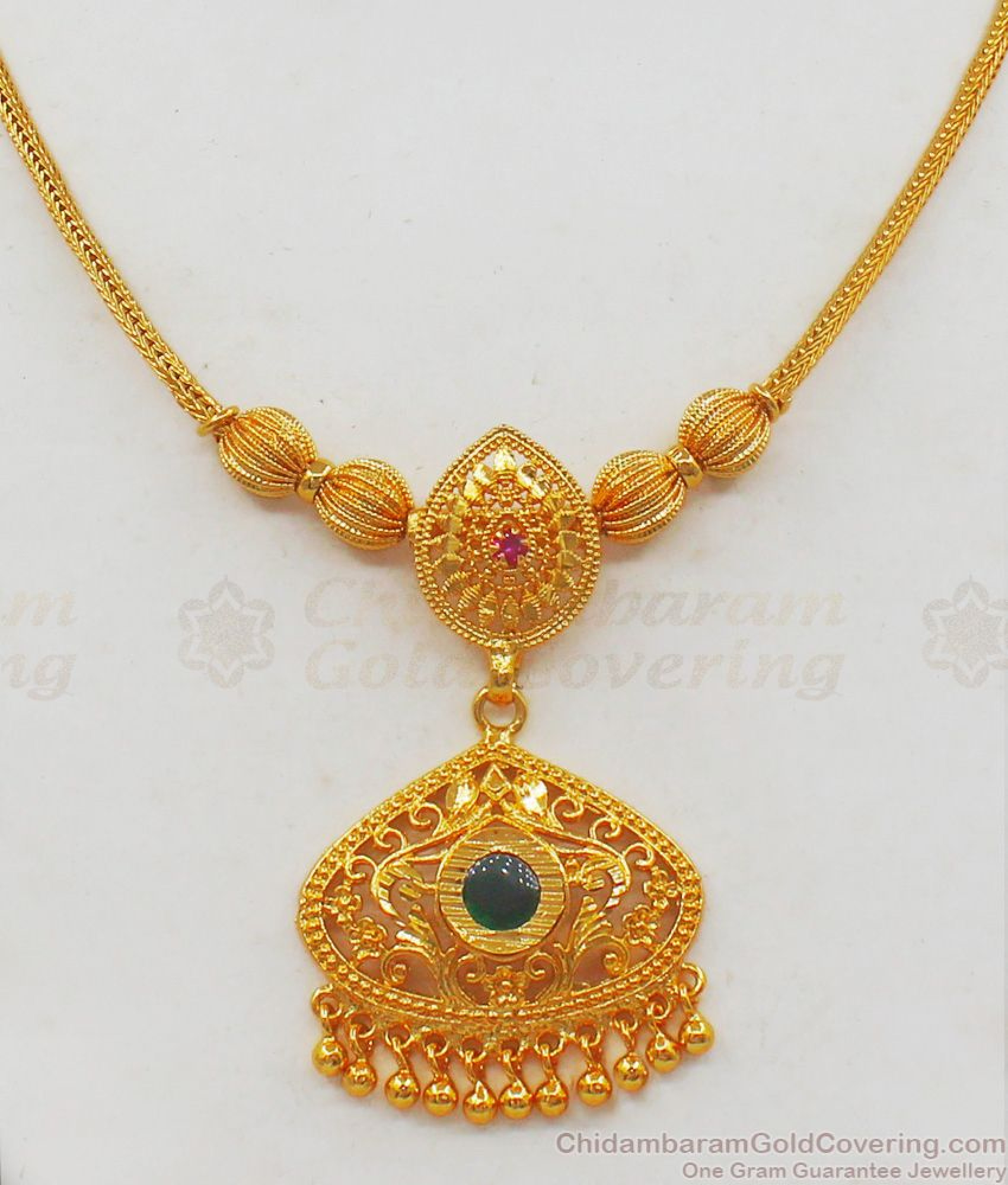 Buy Gleaming Palakka Green Stone Necklace One Gram Gold Guarantee 