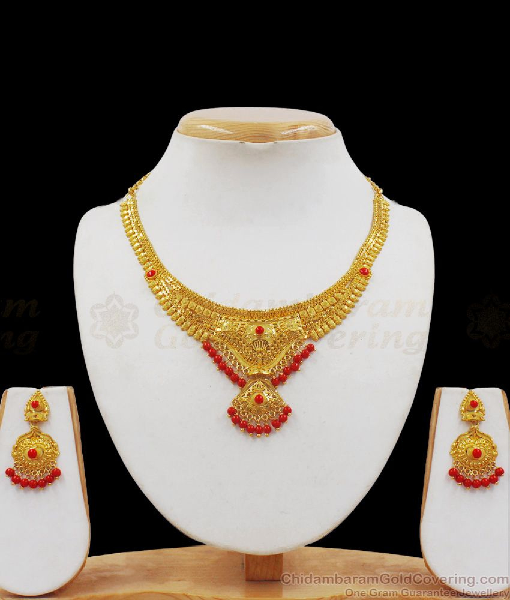 Buy Delightful Pavala Muthu Gold Forming Necklace With Earrings NCKN2074