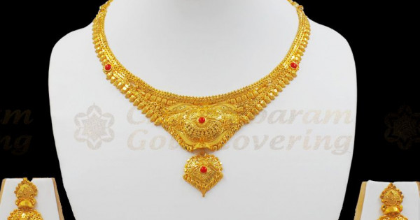 Glowing Gold Forming Pavala Muthu Necklace With Earrings Set NCKN2079