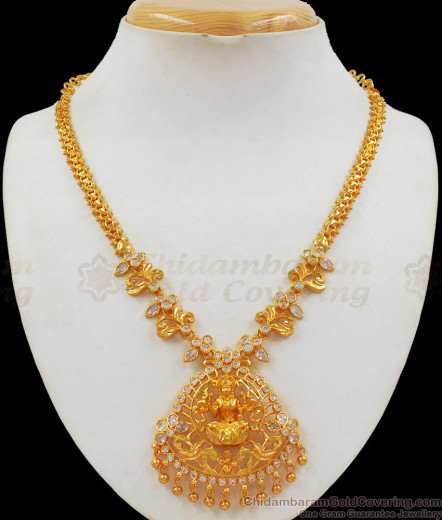 Grand Bridal AD White Stone Heavy Necklace Mango Design Kerala Jewelry ...