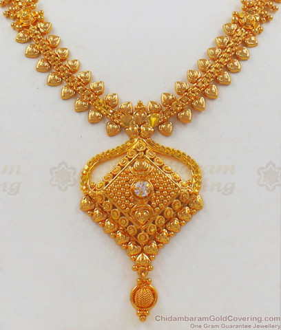 Grand Bridal AD White Stone Heavy Necklace Mango Design Kerala Jewelry ...