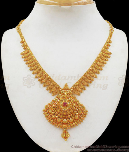 Gold Beads Ruby Stone Dollar Mullaipoo Chain Design Bridal Necklace ...