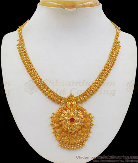 Beautiful Flower Leaf Multi Color Stone Kerala Palakka Gold Necklace ...