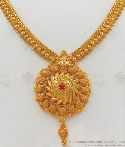 Buy One Gram Gold Necklace Collections Big Dollar Emerald Stone NCKN2056