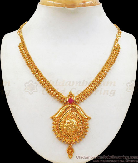 Beautiful Flower Leaf Multi Color Stone Kerala Palakka Gold Necklace ...