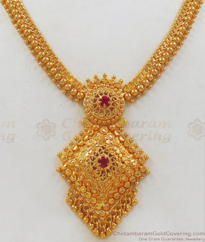 Buy One Gram Gold Necklace Collections Big Dollar Emerald Stone NCKN2056