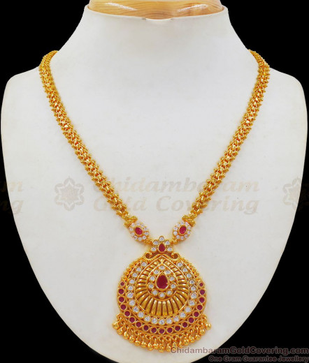 Ruby Stone Gold Plated Necklace, American Diamond Necklace, Zircon ...