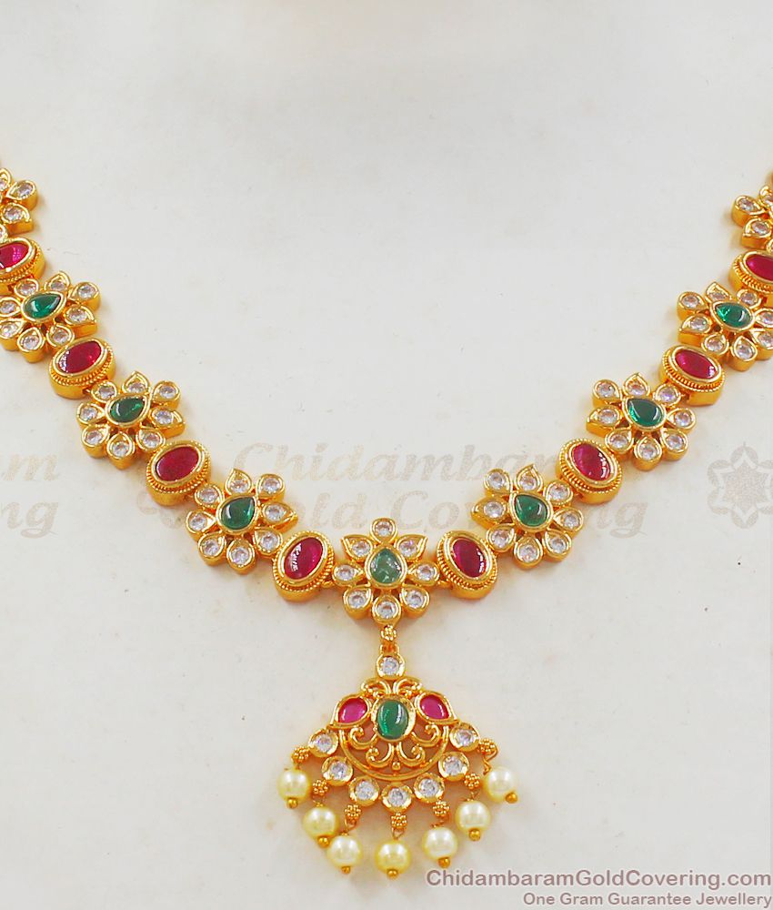 Attractive Kemp And Pearl Gold Necklace Collection NCKN2265