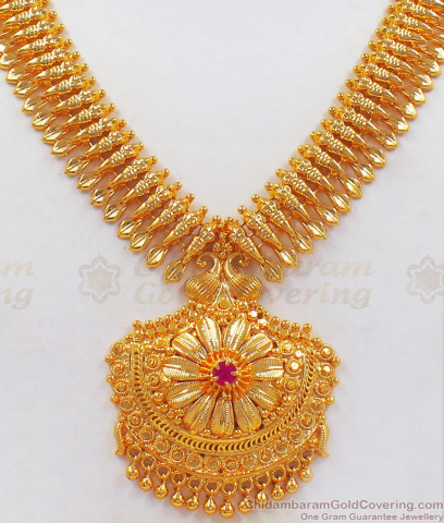 Beautiful Flower Leaf Multi Color Stone Kerala Palakka Gold Necklace ...