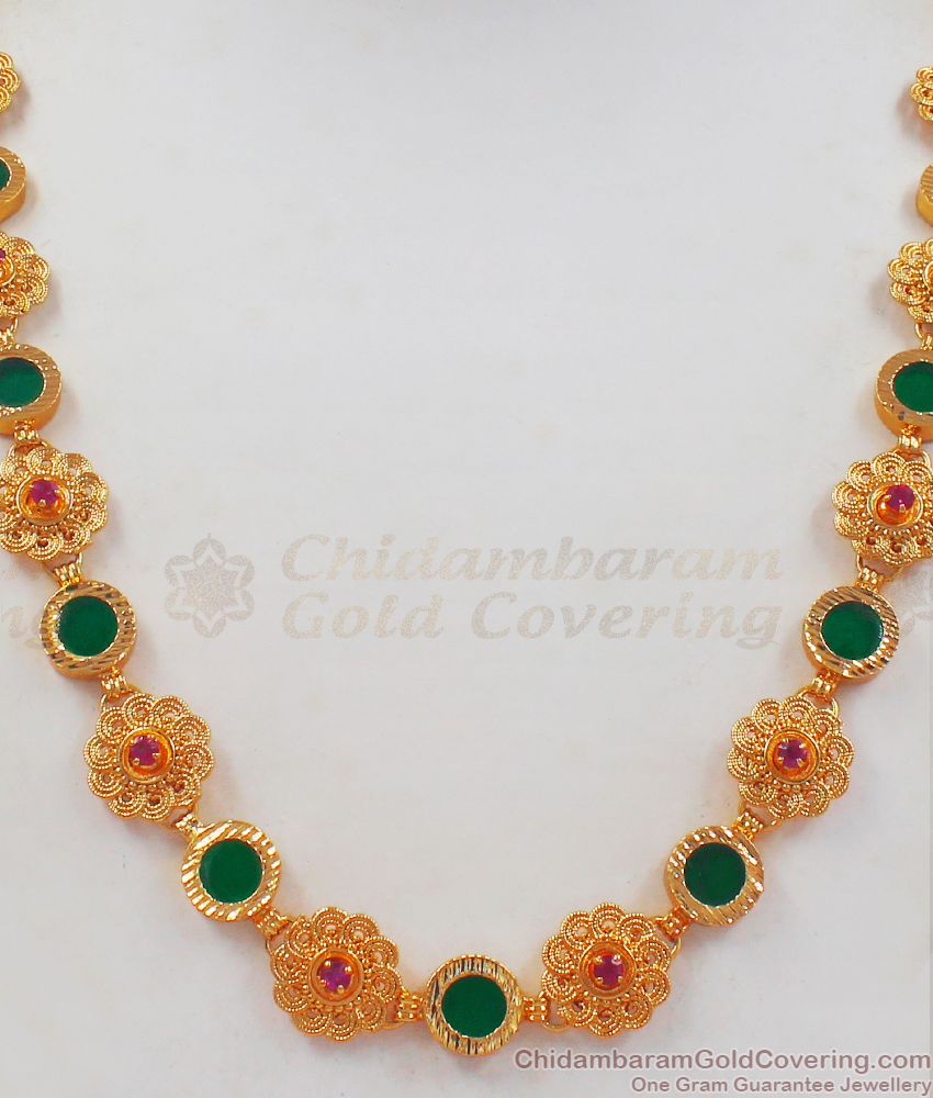 Fascinating Green Palakka Gold Kerala Necklace Earrings Combo NCKN2365