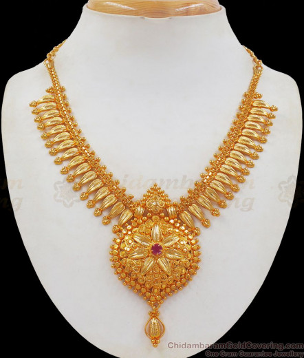 Beautiful Flower Leaf Multi Color Stone Kerala Palakka Gold Necklace ...