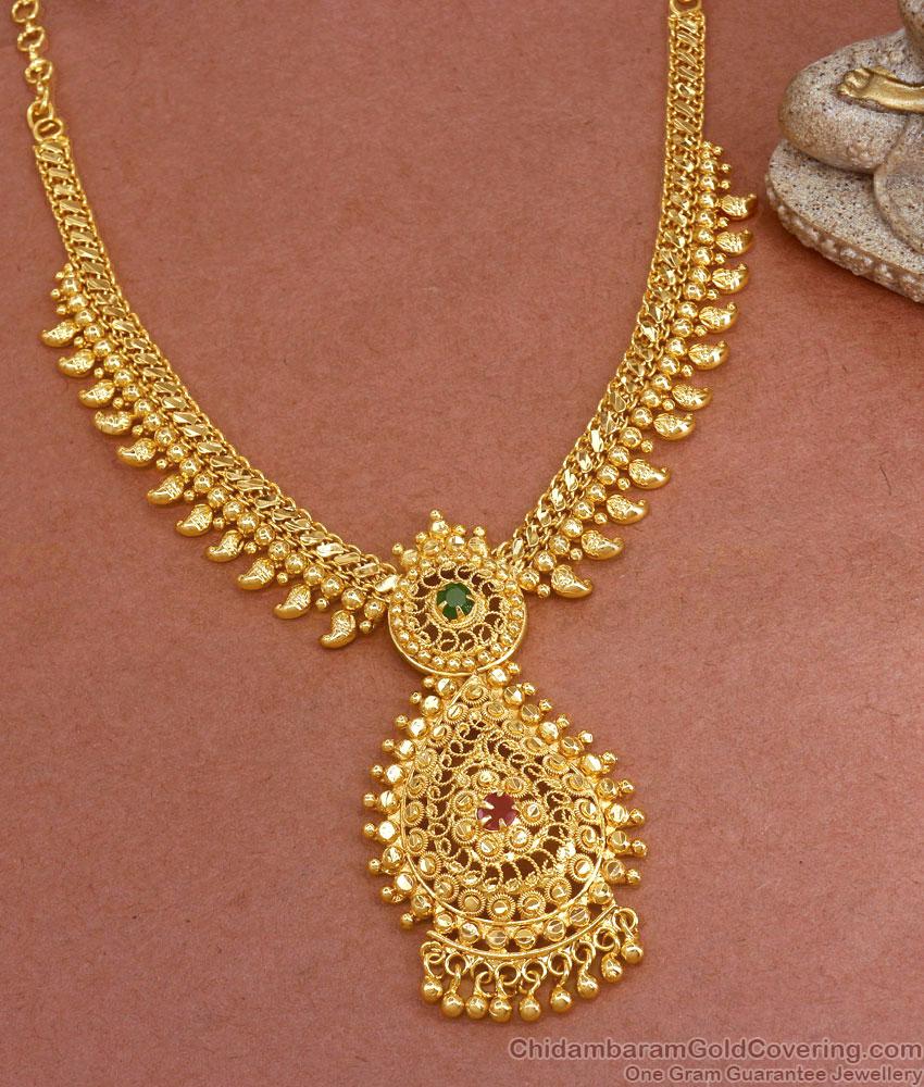 Traditional 1 Gram Gold Necklace Mango Multi Stone Designs NCKN2375