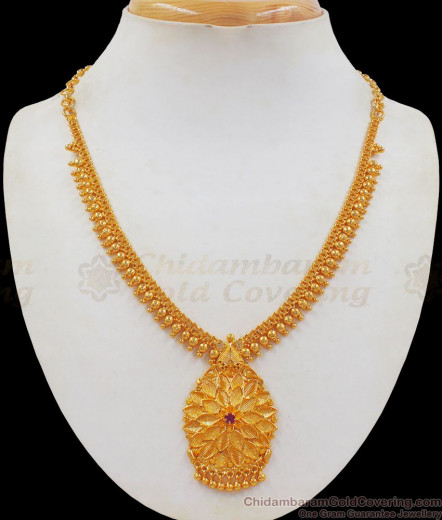 Beautiful Flower Leaf Multi Color Stone Kerala Palakka Gold Necklace ...