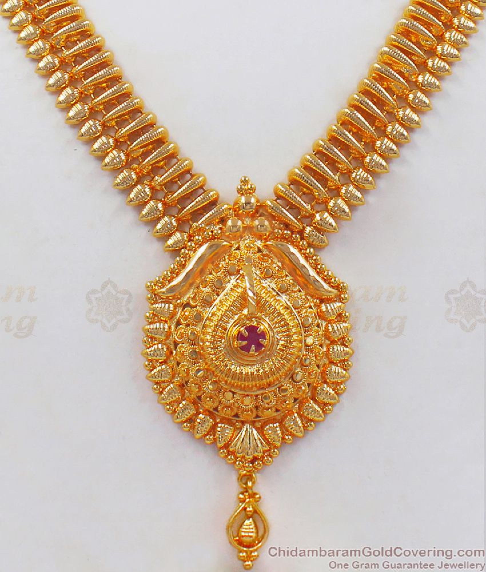 Bridal Design Gold Necklace Single Ruby Stone Jewelry Nckn2393