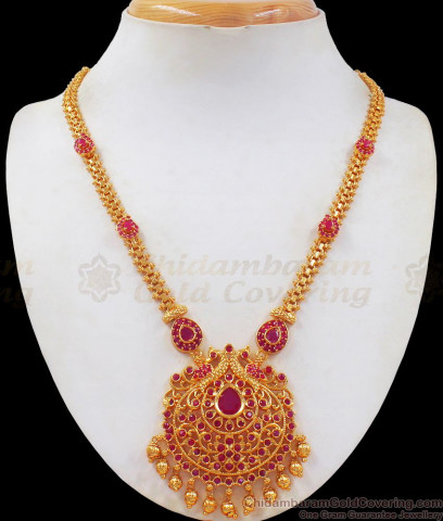 Buy One Gram Gold Necklace Collections Big Dollar Emerald Stone NCKN2056