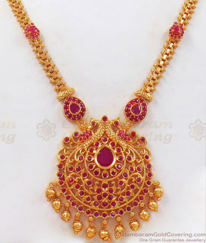 Buy One Gram Gold Necklace Collections Big Dollar Emerald Stone NCKN2056