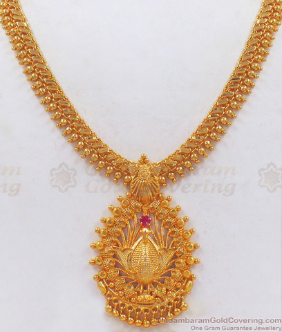 Beautiful Flower Leaf Multi Color Stone Kerala Palakka Gold Necklace ...