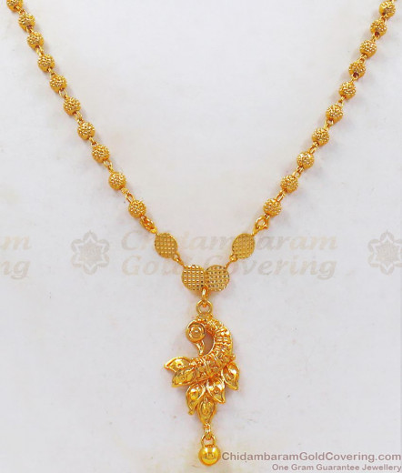 Beautiful One Gram Gold Beaded Peacock Dollar Necklace NCKN2455