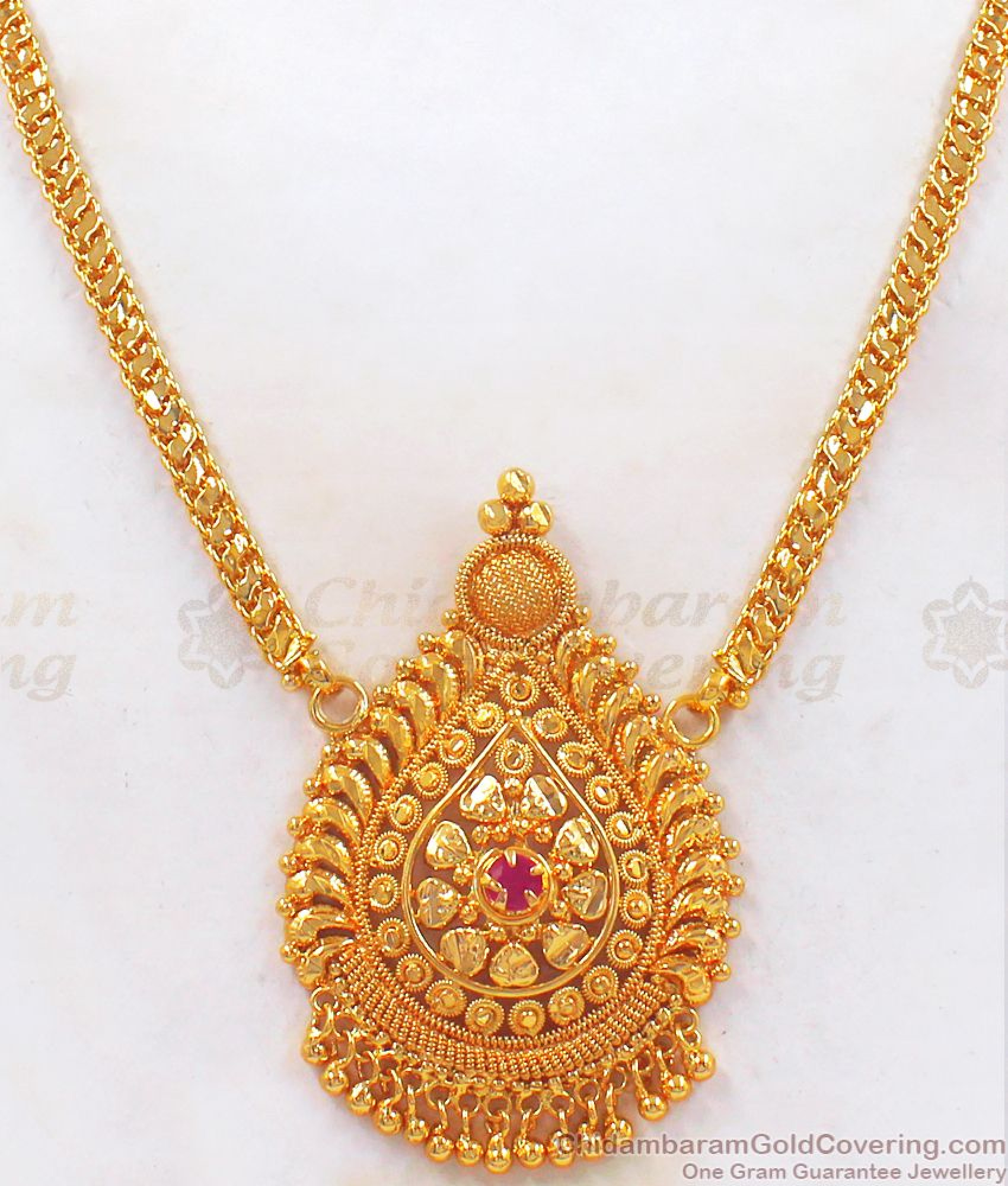 Stunning Gold Plated Oval Shaped Necklace Ruby Stone Nckn2463