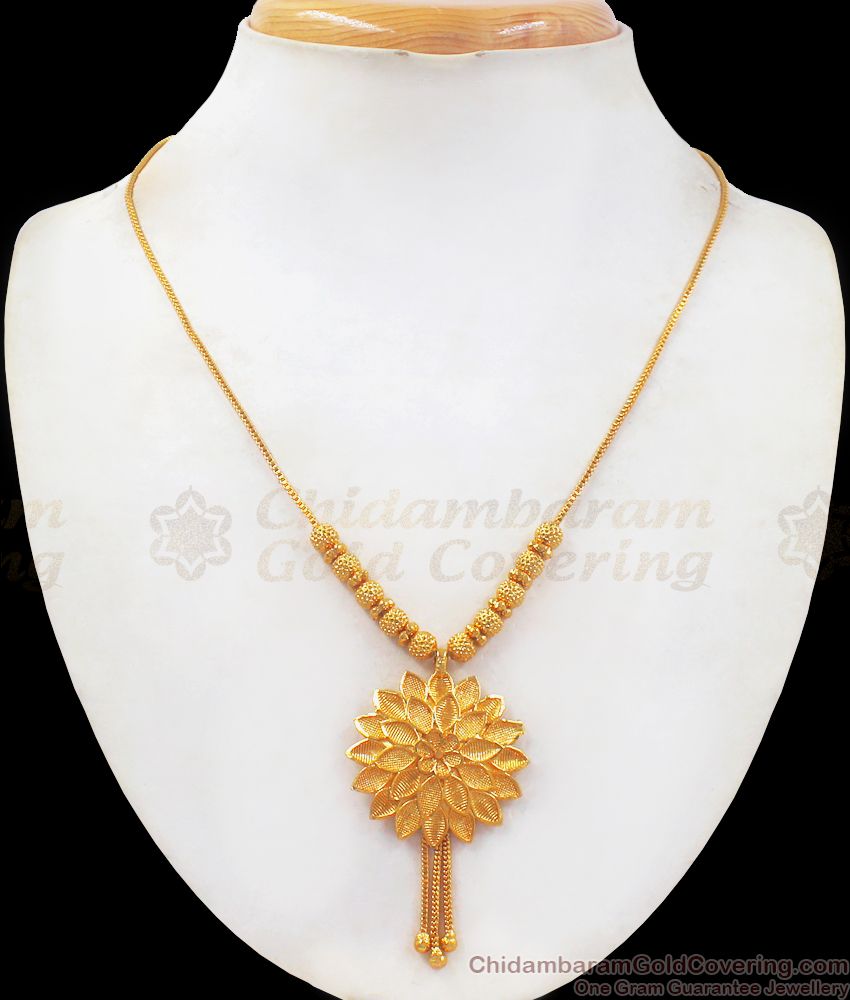 Simple Daily Wear Gold Plated Necklace Flower Design NCKN2471