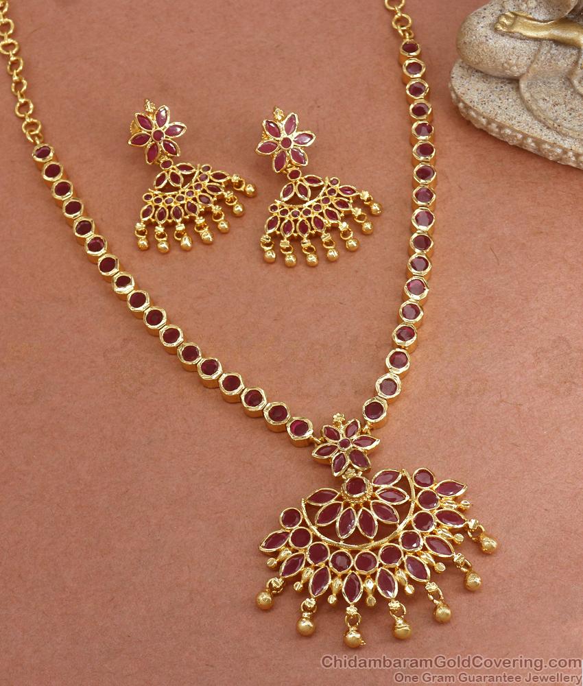 Attractive Gold Plated Necklace Earrings Ruby Kemp Stone Floral Designs NCKN2483