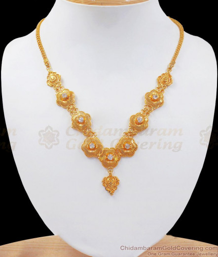 Beautiful Flower Leaf Multi Color Stone Kerala Palakka Gold Necklace ...