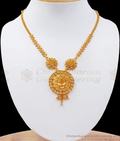 Grand Lotus Leaf Bridal Necklace Design Gold Imitation Jewelry NCKN1016