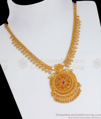 Fancy Peacock Pattern Multi Stone Chain Necklace Design NCKN1020