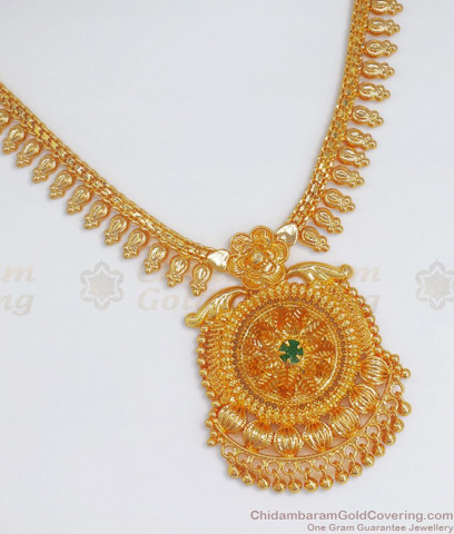 Beautiful Flower Leaf Multi Color Stone Kerala Palakka Gold Necklace ...