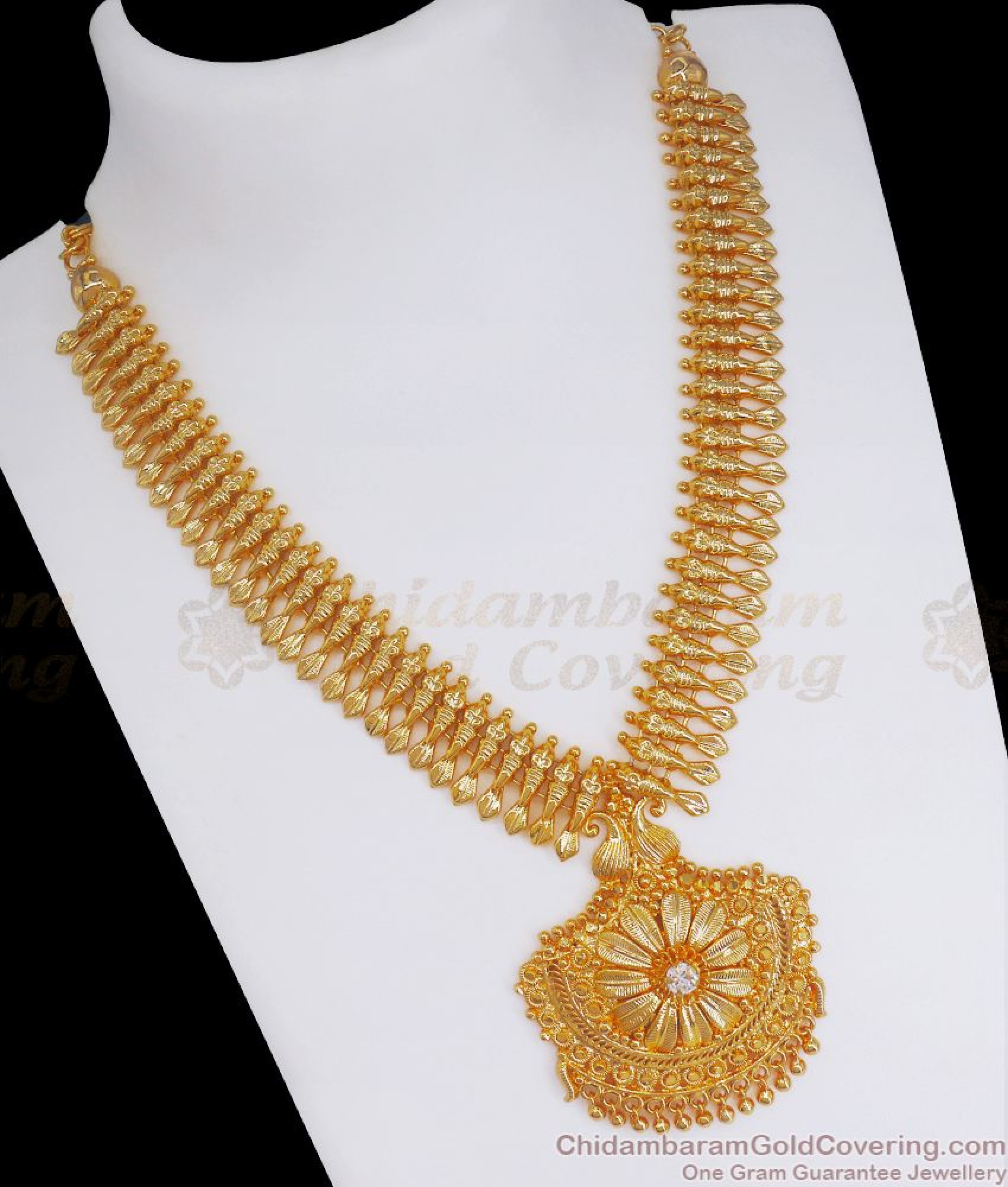 Buy Online Gold Covering Necklace With White Stone NCKN2582