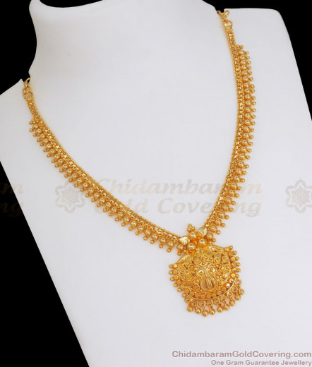 Two Line Dangling Gold Beads Necklace Design Nckn1014