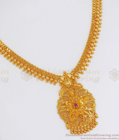 Beautiful Flower Leaf Multi Color Stone Kerala Palakka Gold Necklace ...