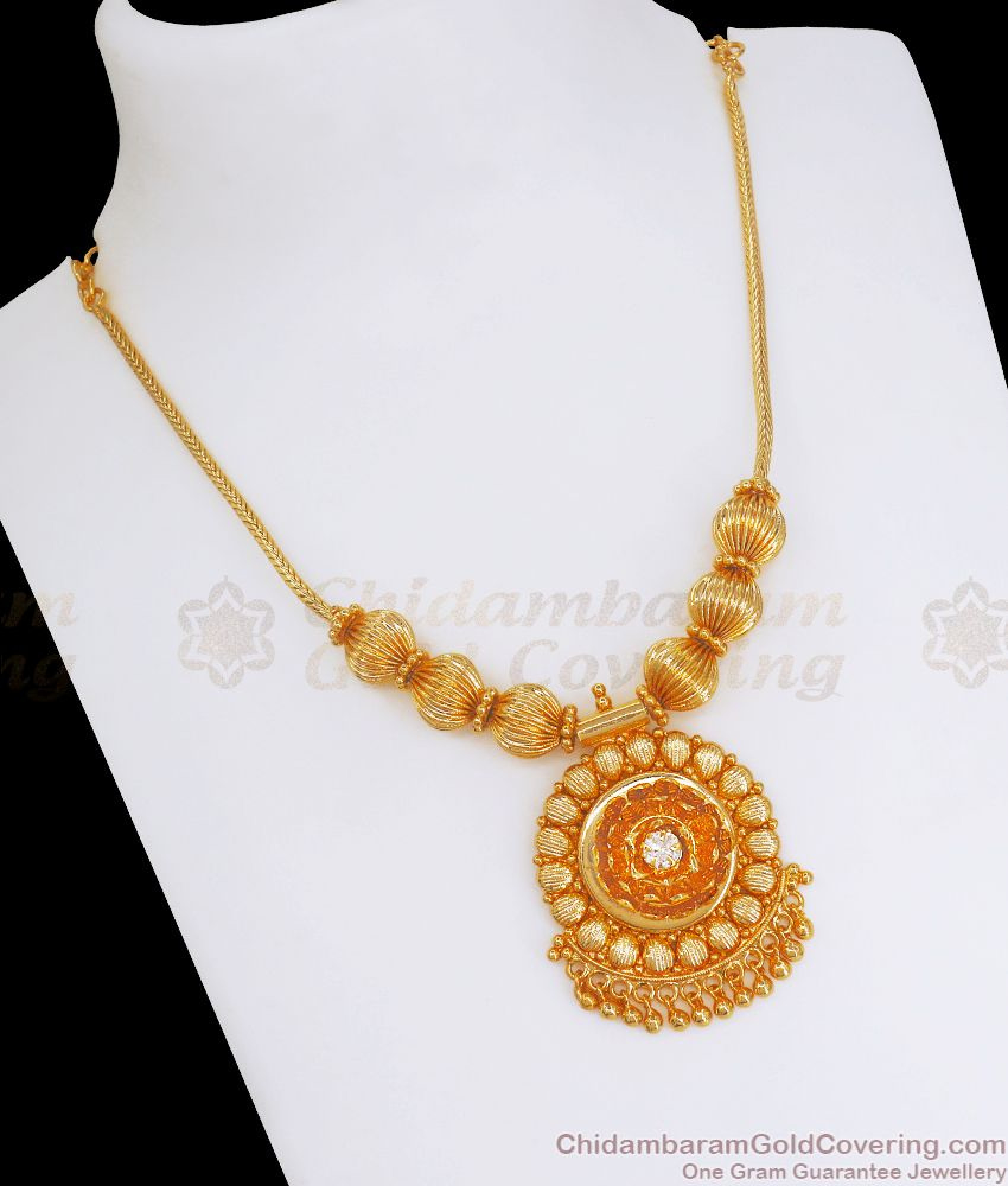 Buy Floral Design Real Gold Necklace White Stone Nckn2594