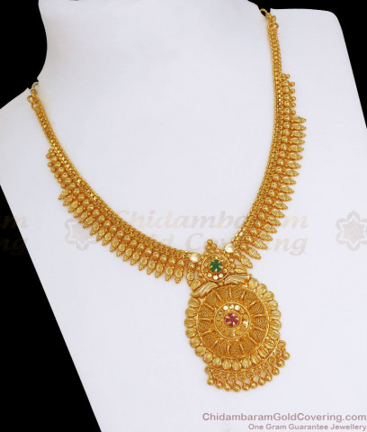 Beautiful Flower Leaf Multi Color Stone Kerala Palakka Gold Necklace ...