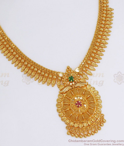 Beautiful Flower Leaf Multi Color Stone Kerala Palakka Gold Necklace ...