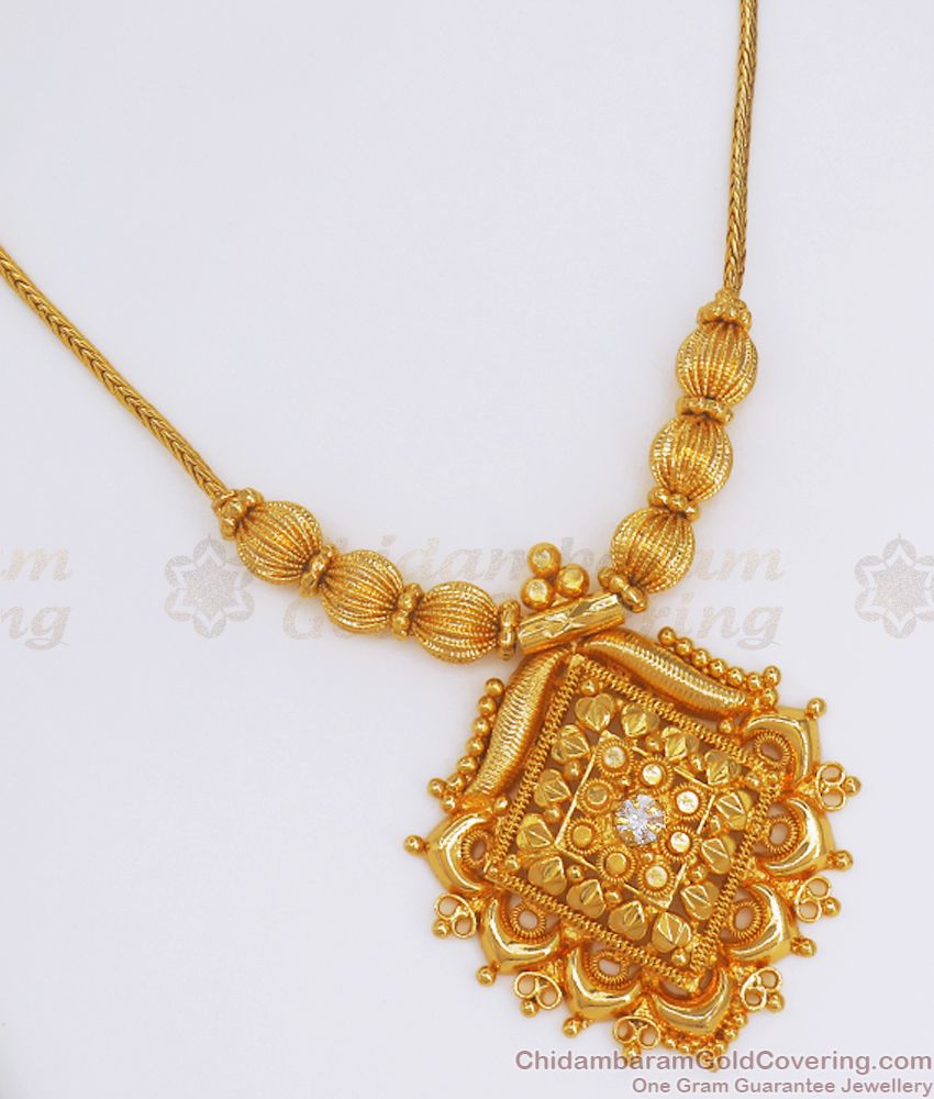 Single White Stone Traditional Gold Plated Necklace NCKN2664