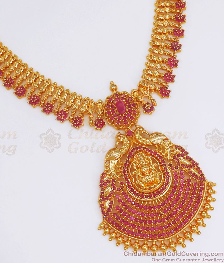 Glittering Ruby Stone Gold Plated Necklace Earring Combo NCKN2671