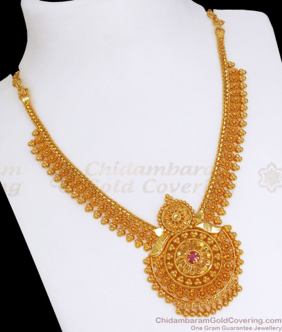 Beautiful Flower Leaf Multi Color Stone Kerala Palakka Gold Necklace ...