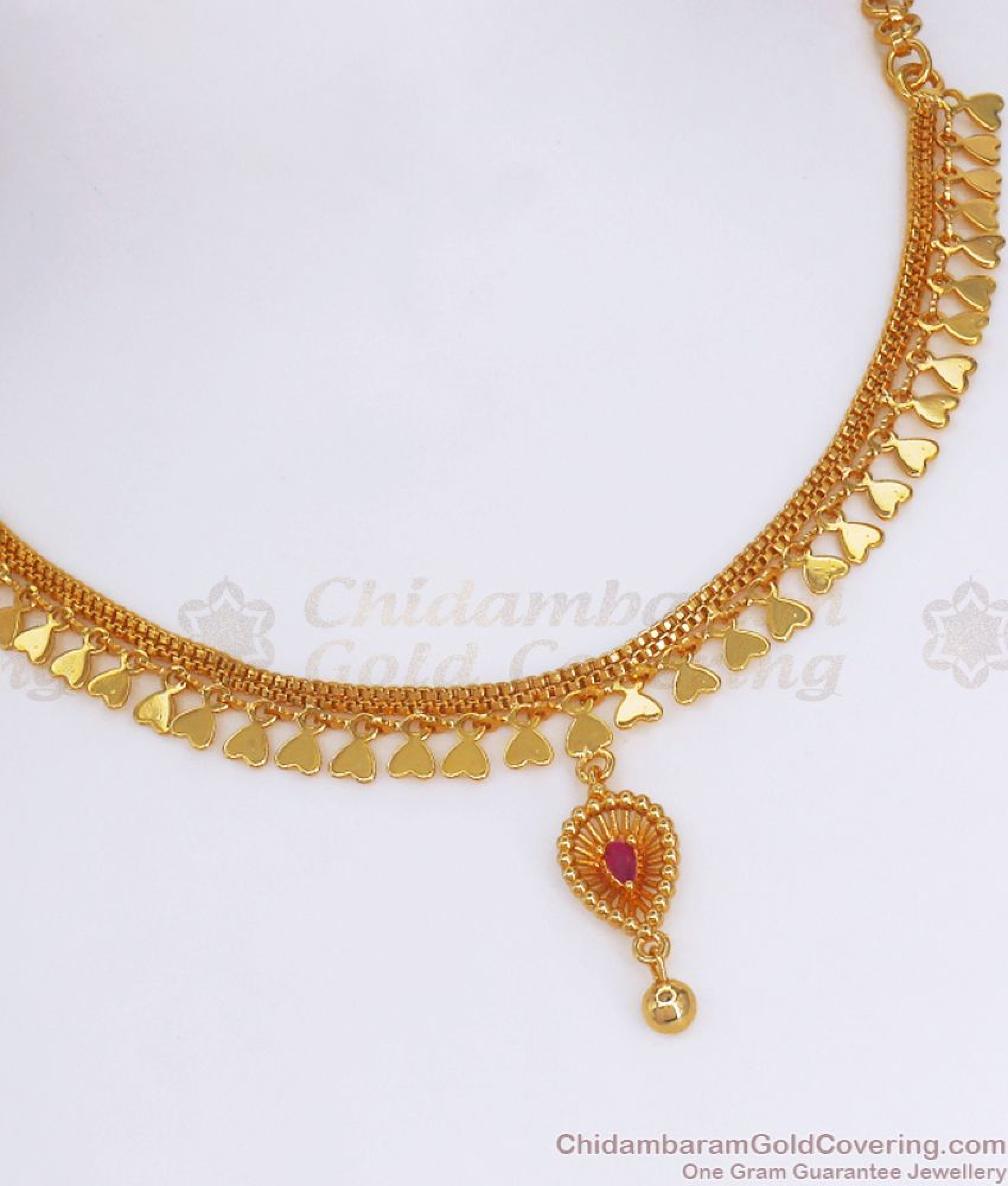 One Gram Gold Close Neck Necklace Heart Petals Design NCKN2717