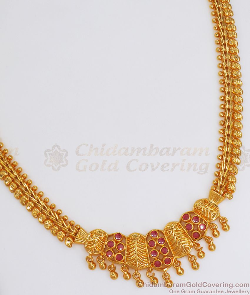 Full Ruby Mango Design 1 Gram Gold Necklace Bridal Wear NCKN2726