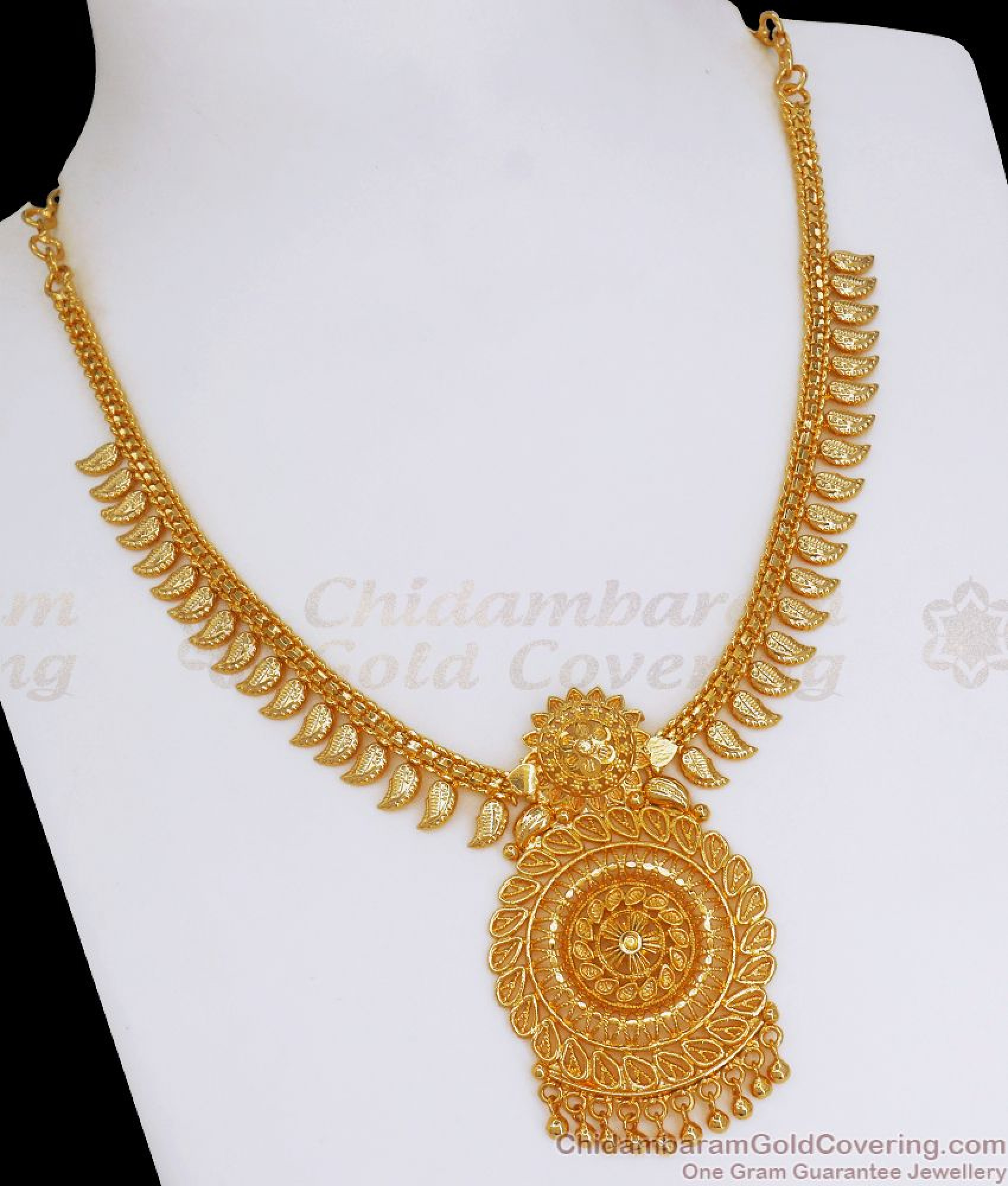 1 Gram Gold Necklace Bridal Collection Leaf Design NCKN2756