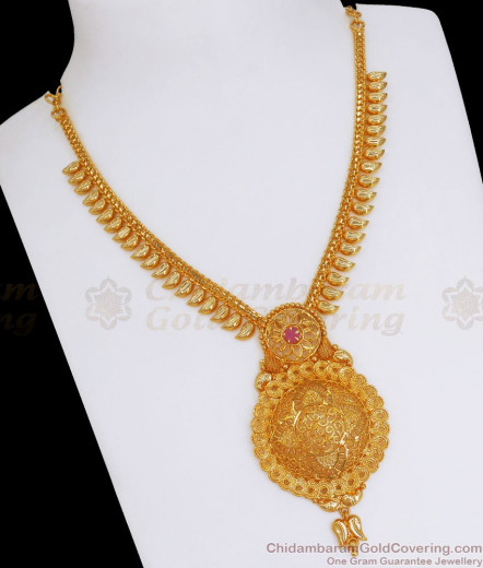 Beautiful Flower Leaf Multi Color Stone Kerala Palakka Gold Necklace ...